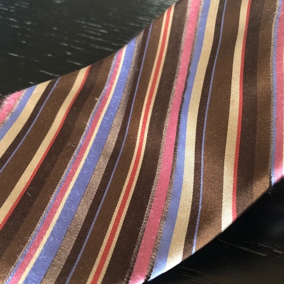 Ted Baker 100% silk brown pink and blue striped - Picture 2 of 5